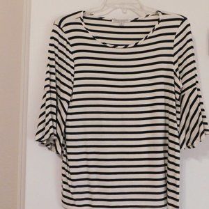 Green Envelope Short Bell Sleeve Striped Top Navy White M